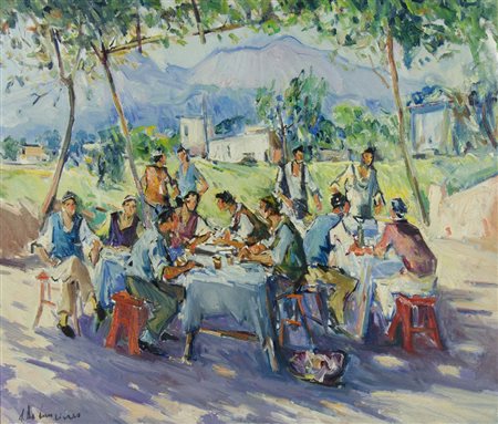 Armando De Lauzieres 1943 "Buon pranzo" cm. 50x60 - olio su tela Firmato b. a s.