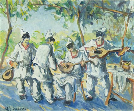 Armando De Lauzieres 1943 "Preparativi per in Carnevale" cm. 40x50 - olio su...