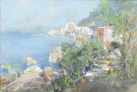 Pittore dell'800 "Costa campana" cm. 22x33 - tecnica mista