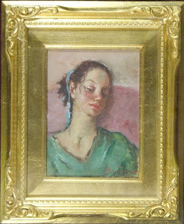 Pittore del '900 "Ragazza in posa" cm. 16x12 - olio su cartone Firmato b. a d.