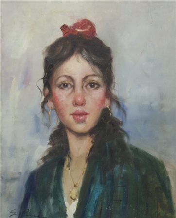 Giovanni Pane 1928 "Ragazza con rosa" cm. 50x40 - olio su tela Firmato b. a s.