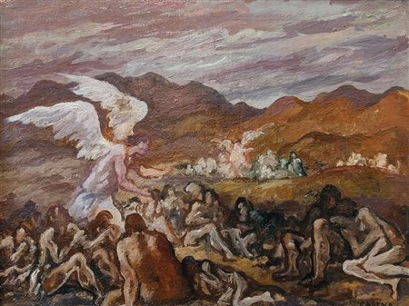 Felice Carena 1879-1966 "L'angelo che veglia i pastori" cm. 51x65 - olio su...