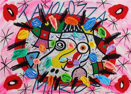 DONZELLI BRUNO (n. 1941) Tavolozza Mirò. . Tecnica mista su tela. Cm 70,00 x...