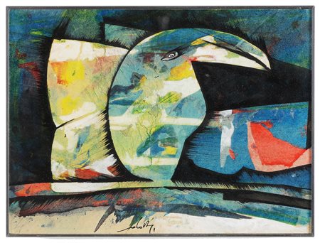 DOVA GIANNI (1925 - 1991) Pellicano. . 1979. Olio su faesite. Cm 23,50 x...