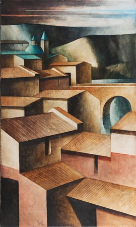 SCUFFI MARCELLO (n. 1948) La vetreria alla città del fiume. . 2003. Olio su...