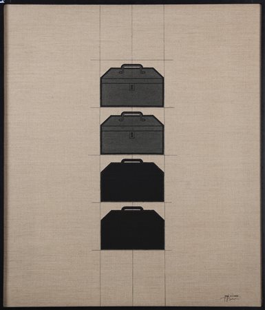 STEFANONI TINO (n. 1937) Le cassette grigie. . 1976. Tecnica mista su tela....