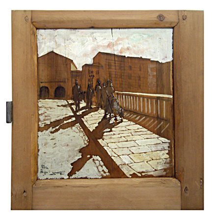 MASSIMO LOMI Livorno 1953 Sul Ponte di Mezzo 2016 Tempera su tavola 45 x 44....