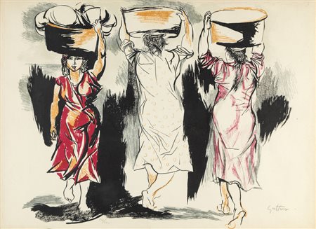 Renato Guttuso SENZA TITOLO - Litografia, cm 47,5x64,5, Firma "Guttuso",...