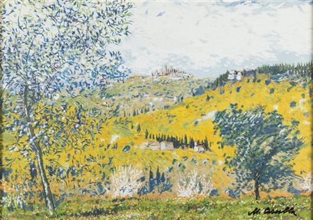 Michele Cascella PAESAGGIO TOSCANO - Serigrafia su tela, cm 50x70, Firma...