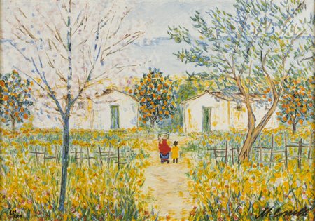 Michele Cascella RITORNO AL PODERE - Serigrafia su tela, cm 50x70, Firma...