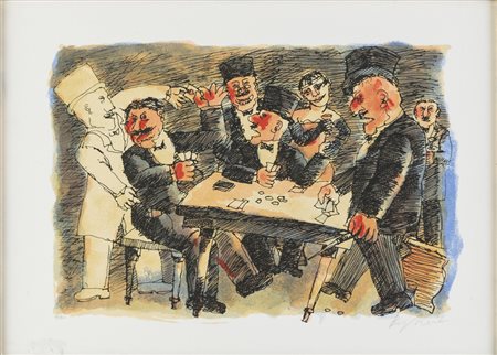 Franz Borghese LA BISCA - Litografia, cm 30x40, Firma "Borghese", Tiratura...