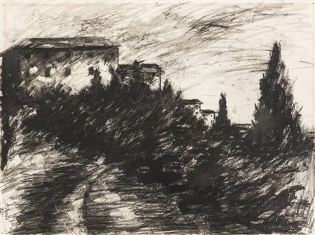 Ottone Rosai PAESAGGIO - Carboncino e Acqua su carta da disegno, cm 38x51,...