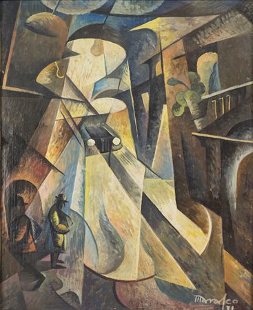 Antonio Marasco ROMBA IL MOTORE - Olio su cartone, cm 29x23,5, Firmato e...