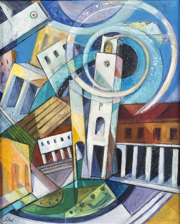 Pierluigi Sibò Bossi EVOLUZIONI SU LITTORIA - Tempera su compensato, cm...