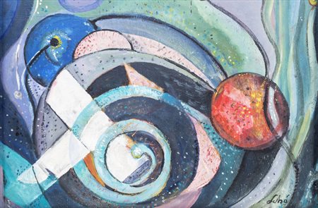 Pierluigi Sibò Bossi LA CONQUISTA DELLO SPAZIO - Olio su tavola, cm 32x37,...