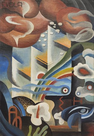 Julius Evola COMPOSIZIONE - Olio su cartone, cm 49x34,4, Firmato "Evola" in...