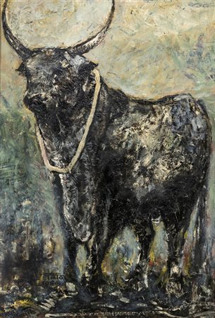 Guglielmo (Tato) Sansoni IL BUE - Olio su tela, cm 54,5x38, Firmato e datato...
