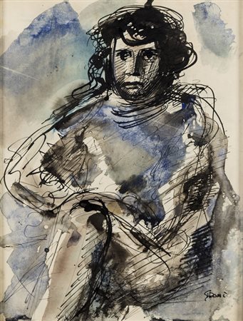 Mario Sironi Figura Femminile, China tempera e tracce di matita su carta...