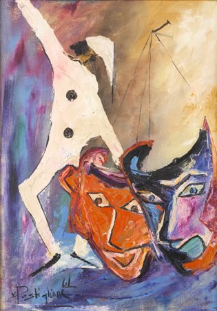 Savatore Postiglione MASCHERE - Tecnica mista su tela, cm 70x50, firmato in...