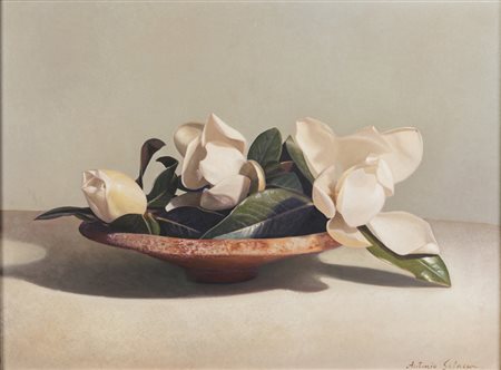 Antonio Sciacca CAMELIA - Olio su tavola, cm 44x60, Firmato in basso a destra...