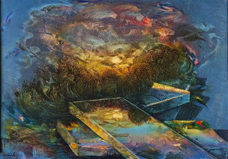 Franco Mulas COMPOSIZIONE - Olio su tavola, cm 54x77, Firmato in basso a...