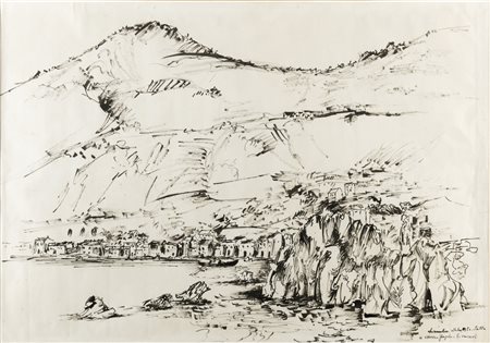 Giovanni Omiccioli VEDUTA DI SCILLA - Tecnica mista su carta, cm 48x67,...