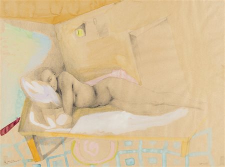 Ugo Attardi LA STANZA MI MANTENEVA - Disegno Acquerello su carta, cm 36x47,5,...