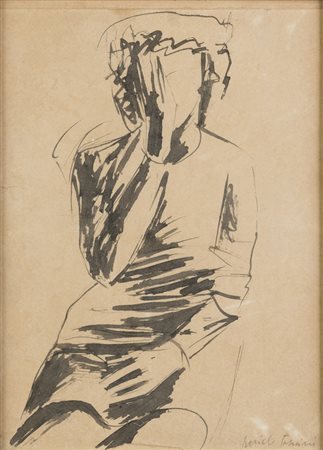 Pericle Fazzini RITRATTO DI DONNA - Tecnica mista acquerello e matita su...