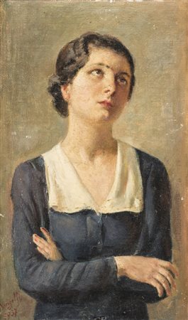 Emilio Vangelli RITRATTO DI DONNA - Olio su tela, cm 34x21, Firmato e datato...