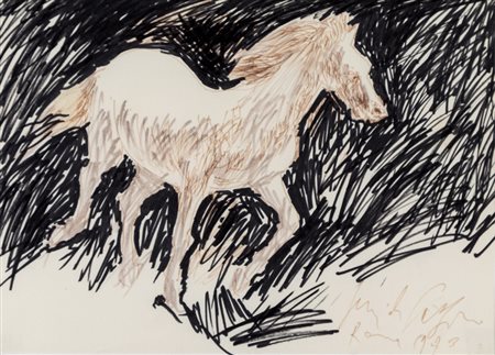 Pericle Fazzini CAVALLO - Tecnica mista su carta, cm 25x35, Firmato in basso...
