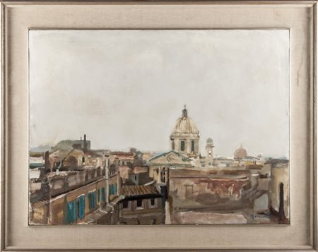 Marcello Muccini TETTI DI ROMA - Olio su tela, cm 60x80 Firmato in basso a...