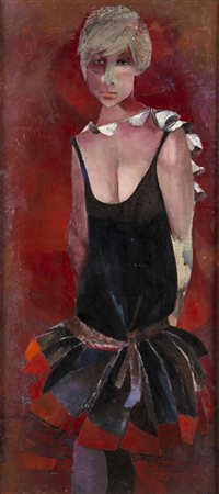 Giacomo Porzano GIOVANI D'OGGI - Olio su tela, cm 70x32, Firmato in basso a...