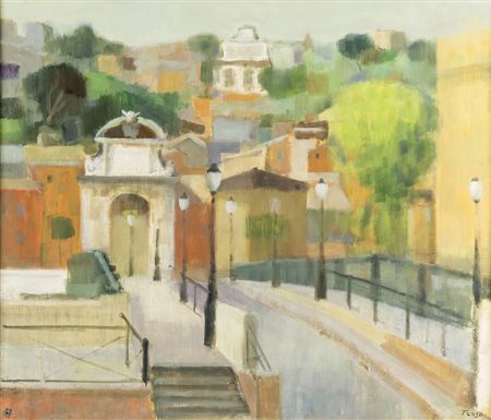 Fernando Troso PIAZZA TRILUSSA - Olio su tela, cm 60x70.