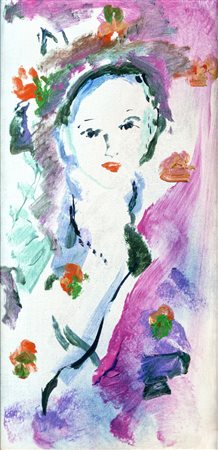 Ernesto Treccani FIGURE FEMMINILE - Olio su tela, cm 60x30, Firmato in basso...