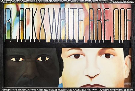 Almighty God BLACK AND WHITE ARE ONE - Tecnica mista su tavola, cm 81,2x122,...