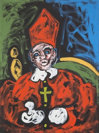 Tano Festa CARDINALE - Acrilico su tela, cm 80x60, Firma al retro "Festa",...