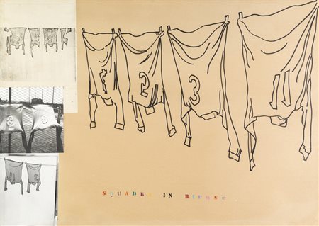 Renato Mambor SQUADRA IN RIPOSO - Tecnica mista collage e pennarelli su...