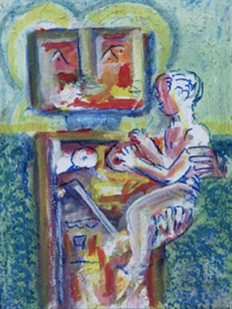 KODRA IBRAHIM (Tirana 1918) "Mater" Olio su tela cm. H: 40.00 L: 30.00...