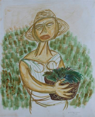 MIGNECO GIUSEPPE (Messina 1908 - Milano 1997) "Figura con cesto di fiori"...