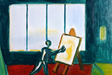 GUIDI VIRGILIO (Roma 1891 - Venezia 1984) "Uomo che dipinge" 1969 Olio su...