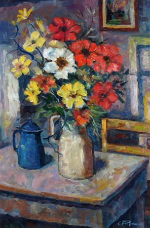 FERGNANI CORRADO (Viguzzolo d'Alessandria 1910 - Milano 1986) "Vaso di fiori"...