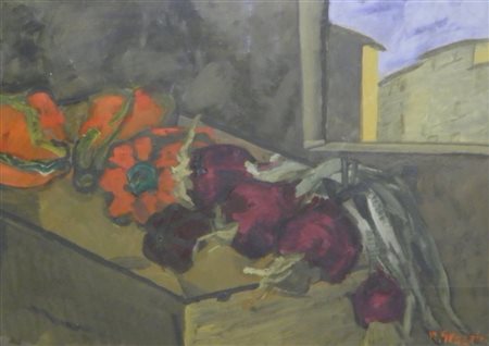 GRAZZINI ENZO FIRENZE 1912 FIRENZE 1990 NATURA MORTA OLIO SU TAVOLA cm 50 x...