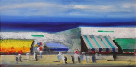 MAGAZZINI SALVATORE PISTOIA 1955 TUNISI OLIO SU TAVOLA cm 25 x 50 Firma in...