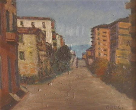 BROGI GINO PAESAGGIO URBANO OLIO SU TELA cm 40 x 50 Firma in basso a destra