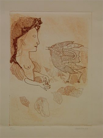 CASTILLO JORGE PONTEREDRA (SPAGNA) 1933 MARIENZA E L'UCCELLO, 1977 ACQUAFORTE...