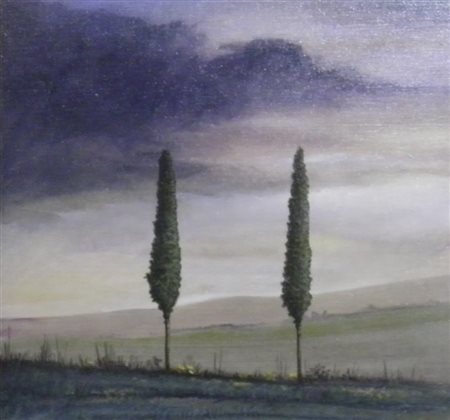 GRASSI FABIO IL CIELO SI RIAPRE OLIO SU TAVOLA cm 19 x 20 Firma e titolo al...