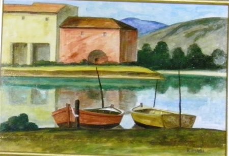 MASI ROBERTO FIRENZE 1940 BARCHE, 2003 OLIO SU CARTONE cm 25 x 35 Firma in...