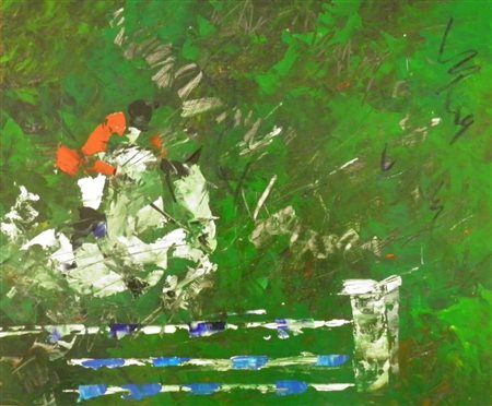 TORALDO FRANCESCO CATANZARO 1974 IL SALTO OSTACOLI ACRILICO SU TAVOLA cm 46 x...