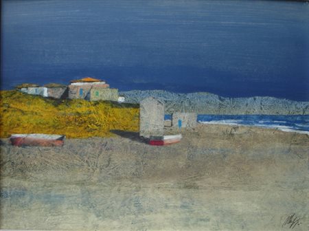 MAGAZZINI SALVATORE PISTOIA 1955 MARINA TOSCANA, 2006 OLIO SU TAVOLA cm 30 x...