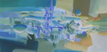 BASILE FRANCESCO NAPOLI 1953 FIORE BLU, 2006 ACRILICO SU TELA cm 50 x 100...